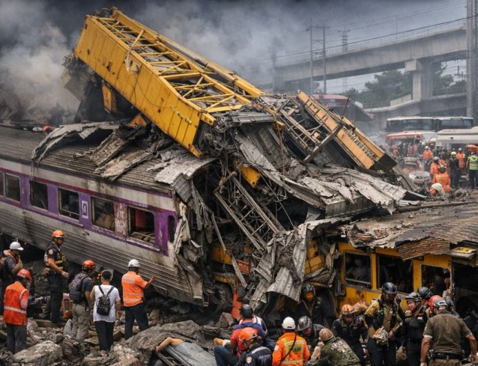 Таиландта кран пойыздың үстіне құлап, кемінде 32 адам қаза тапты